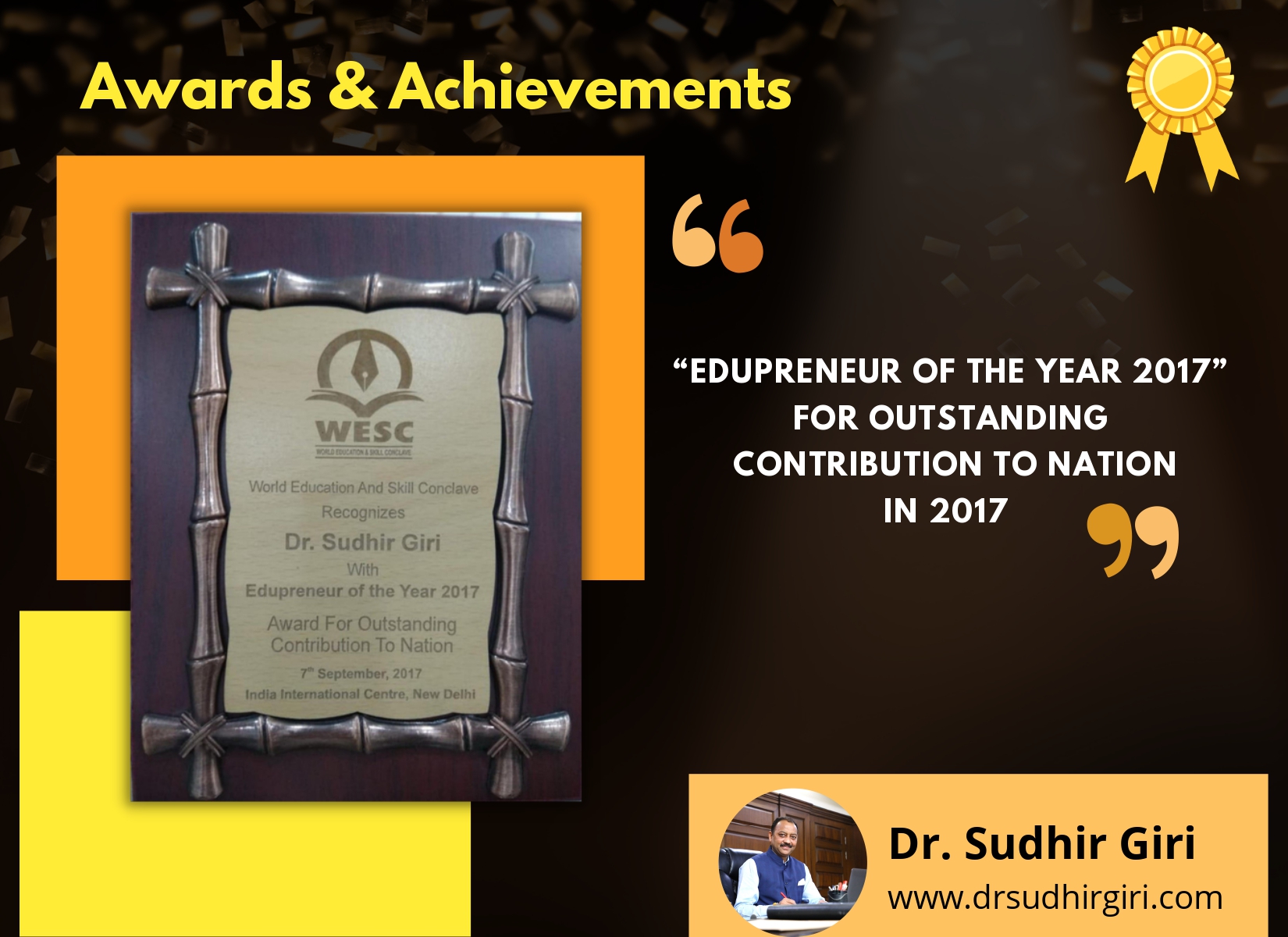 Dr Giri - “Edupreneur of the Year 2017” FOR OUTSTANDING CONTRIBUTION TO NATION in 2017