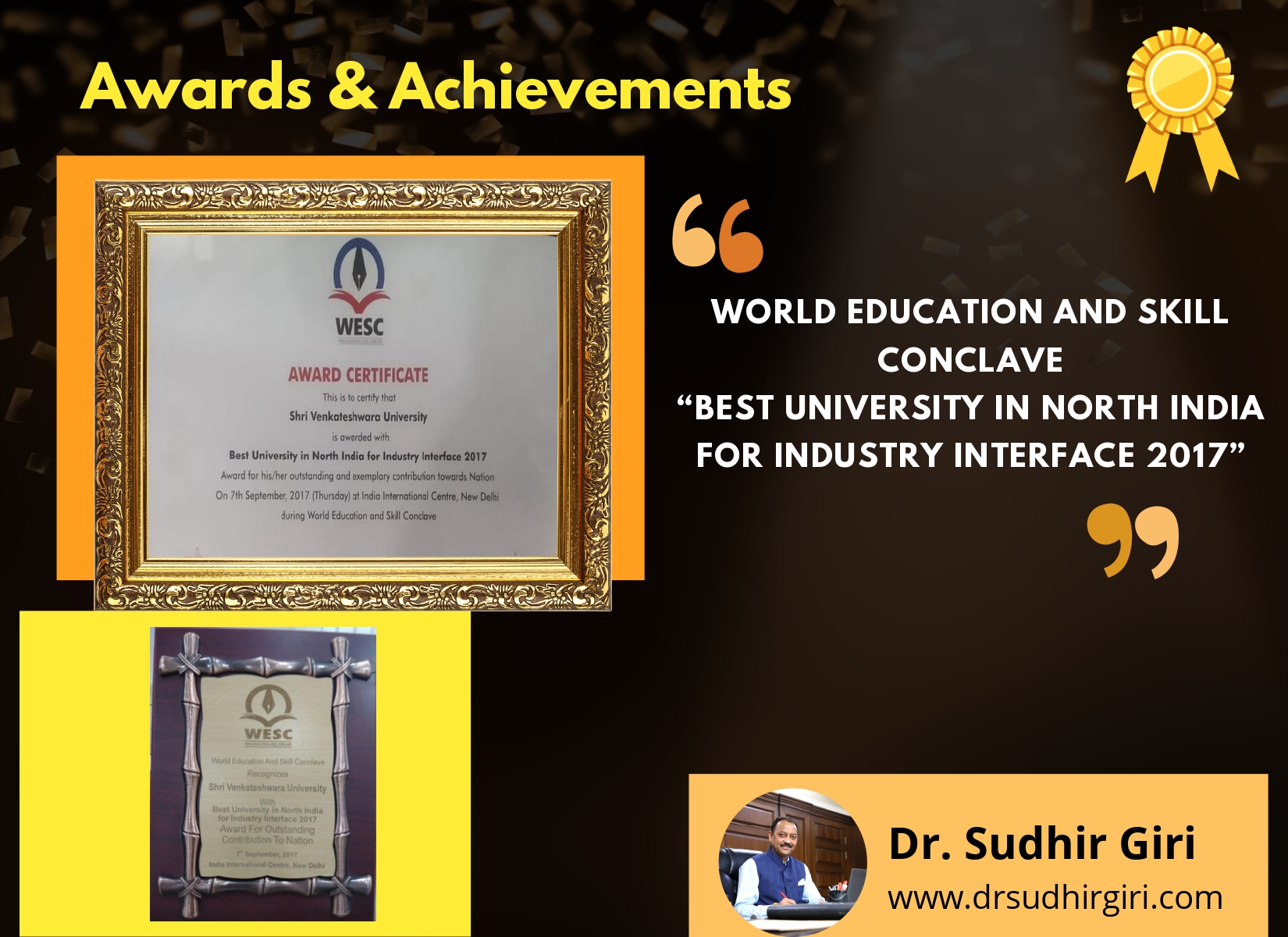 Sudhir Giri - World Education and Skill Conclave “Best University in North India for Industry Interface 2017”